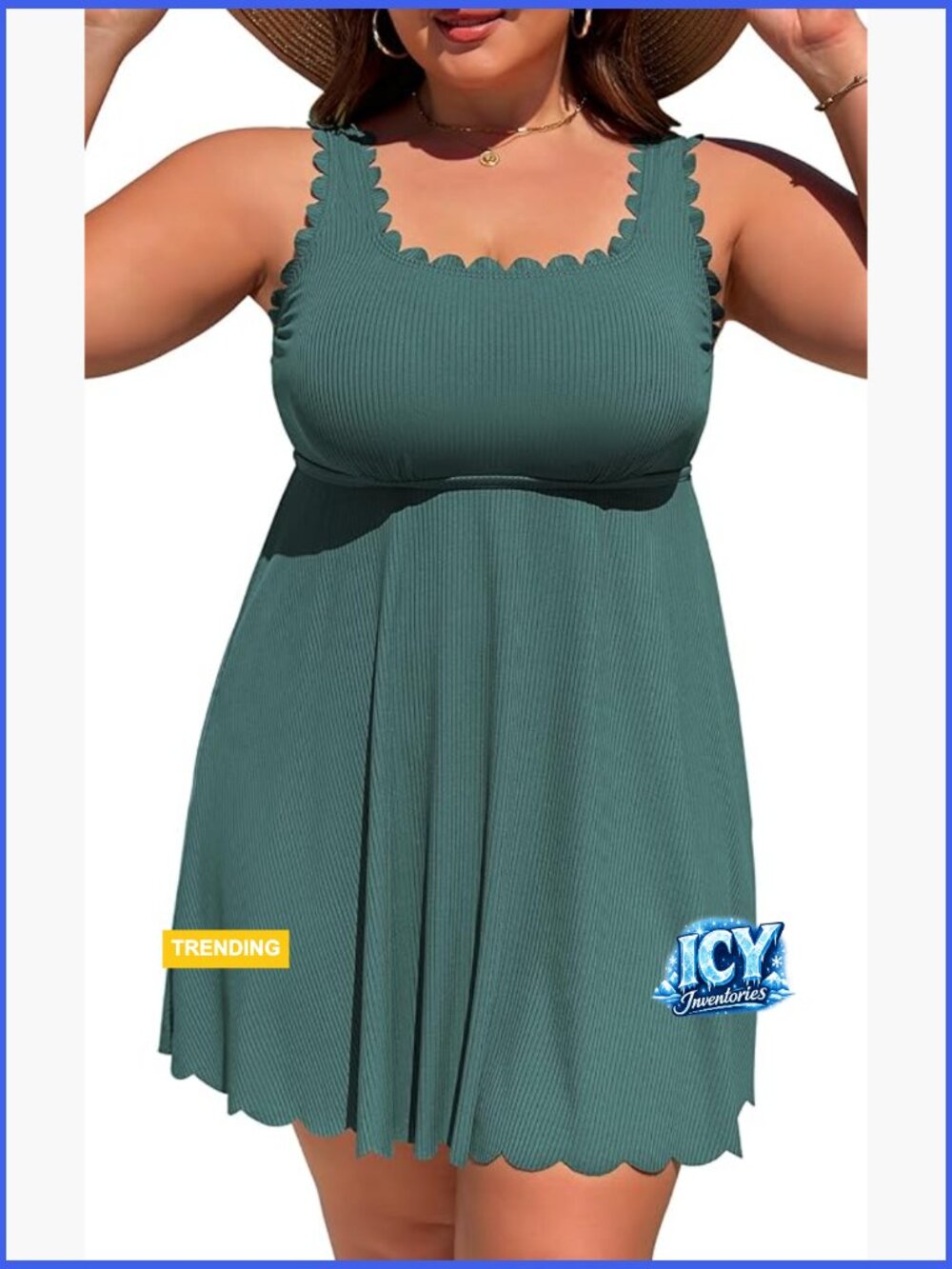 Women Plus Size Swim Dress Square Neck One Piece Tummy Control Bathing Suit